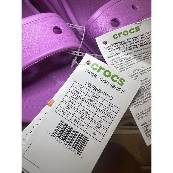 Crocs Classic Mega Crush Sandal Womens 11 Men's 9 Juice Pink 207989-6WQ Platform - Picture 9 of 9